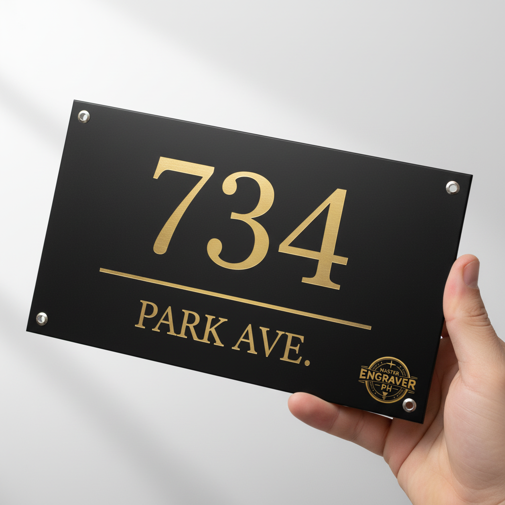 Custom House Number Sign - Premium Black and Gold