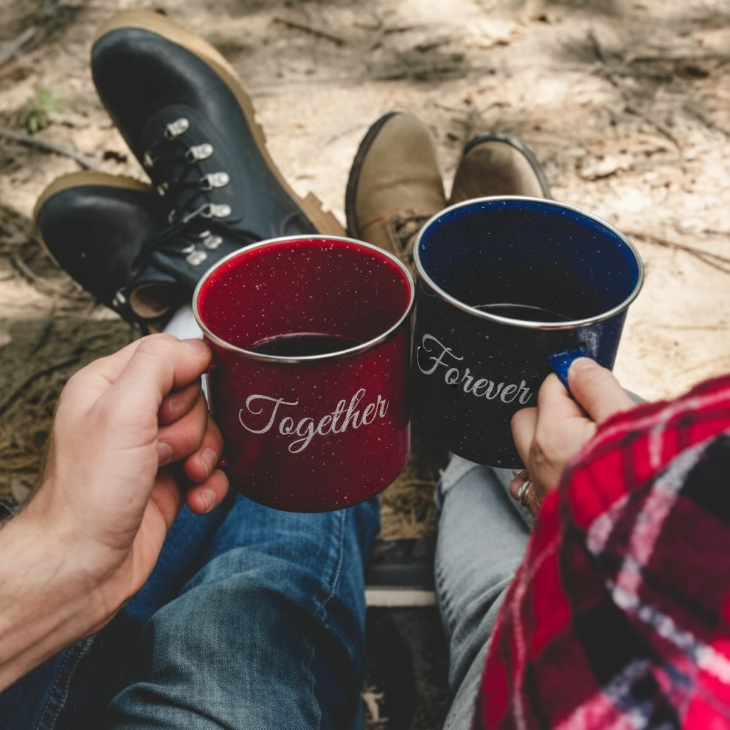 Engraved camping mugs with sweet message